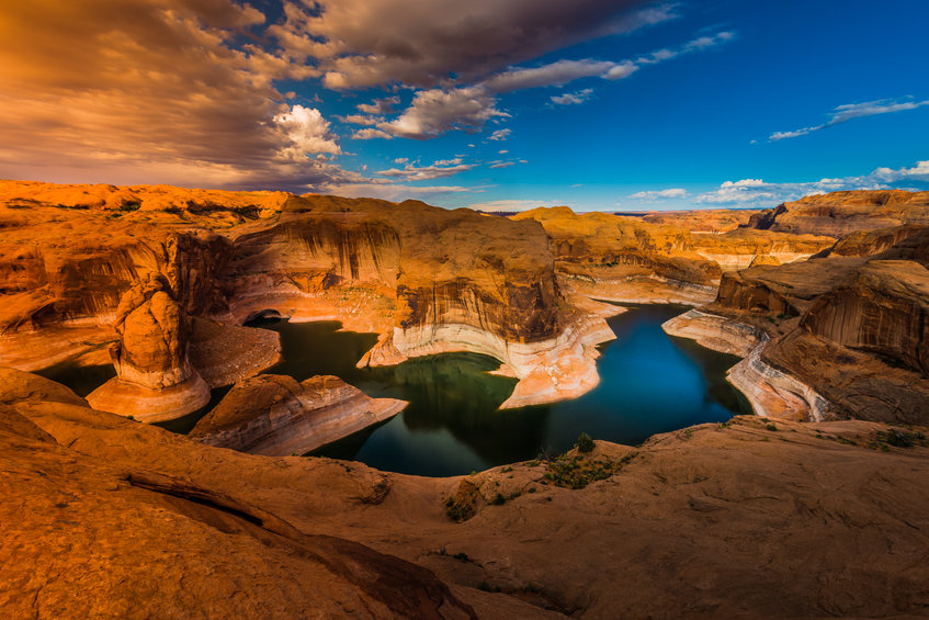 Wide angle Reflection Canyon at Sunset Lake Powell Utah